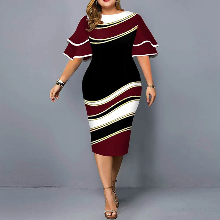 Plus Size Midi Dress for Women Fashion Print Satin Slim Dress 2023 Autumn Winter Elegant Evening Party Dress 2XL 3XL 4XL