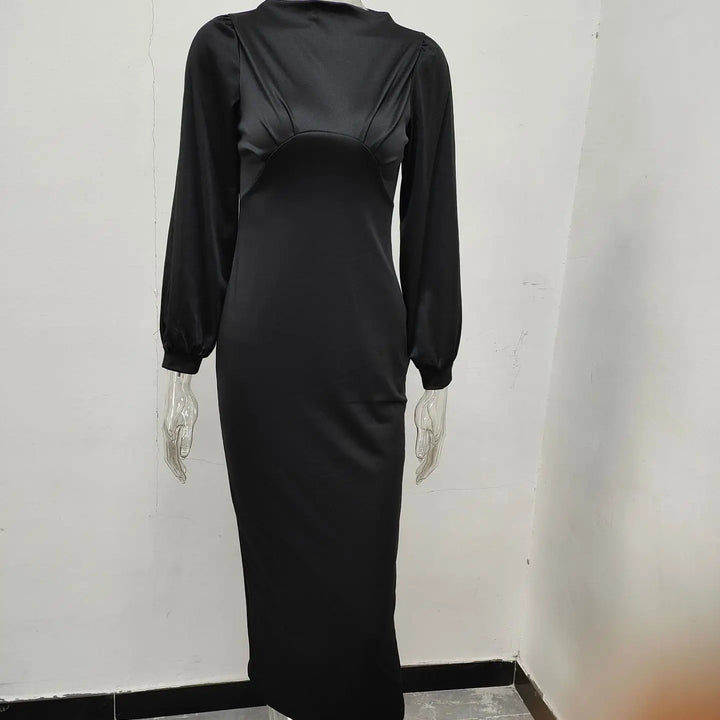 Hot selling solid pleated temperament, personalized split sleeves, slim fitting one step dress