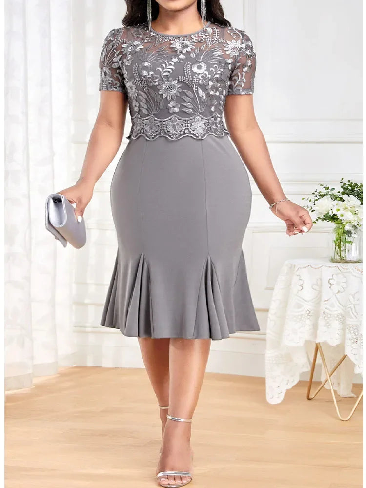 Fashion Solid Color Pencil Dress for Women Patchwork Design Lace Zippe – My  Store