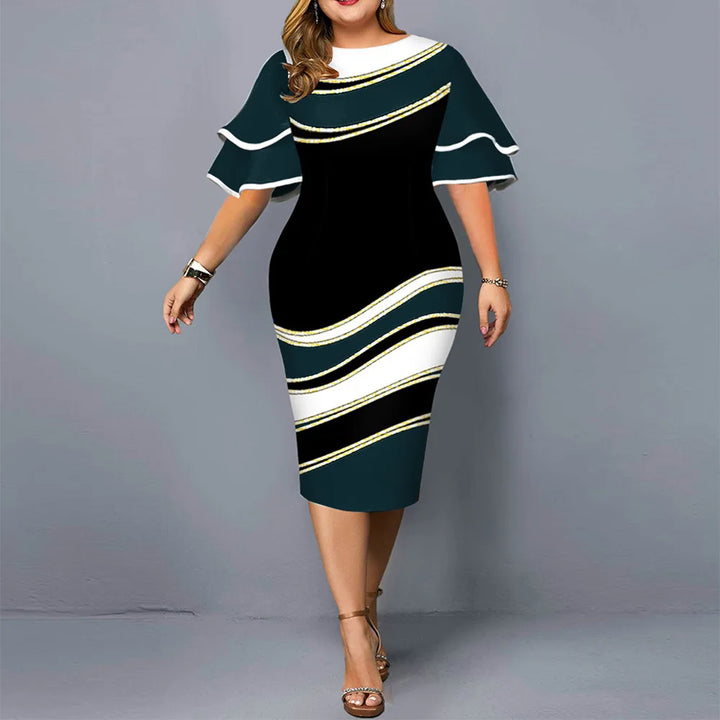 Plus Size Midi Dress for Women Fashion Print Satin Slim Dress 2023 Autumn Winter Elegant Evening Party Dress 2XL 3XL 4XL