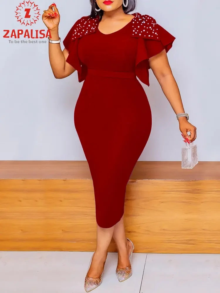 Fashion Summer Solid Color Pencil Dress for Women Split Design Beading My Store Fashion Summer Solid Color Pencil Dress for Women Split Design Beading My Store