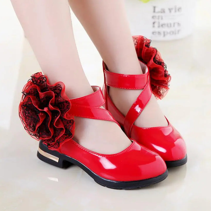 Kids Shoes Girls High Heel Princess Flower Shoes Fashion Children Shoes Leather Fashion Girls Party Dress Wedding Dance