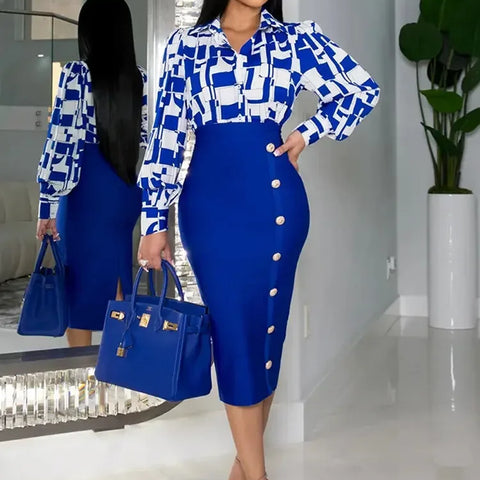 Elegant Dress Set Of Clothes Long Sleeve Shirt Women Two Piece Outfits 2023 Floral Print Summer Slim Luxury Women's Spring Chic